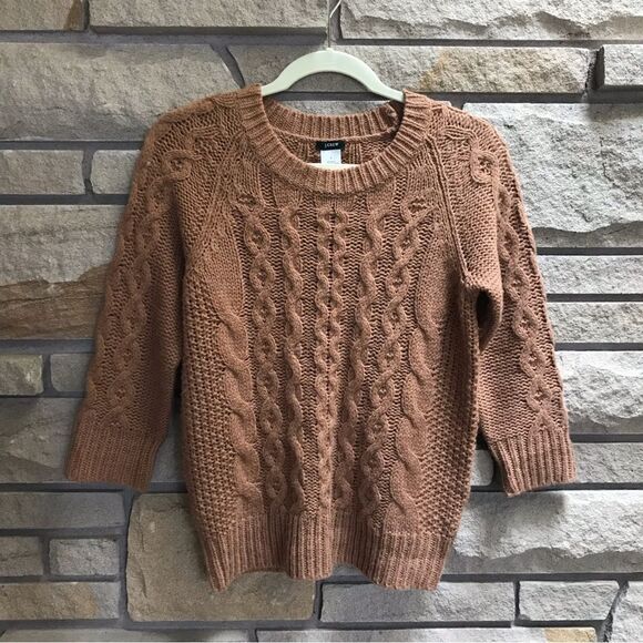 JCREW Cable Knit Merino Wool Alpaca Crewneck Sweater Tan Small - Picture 4 of 7